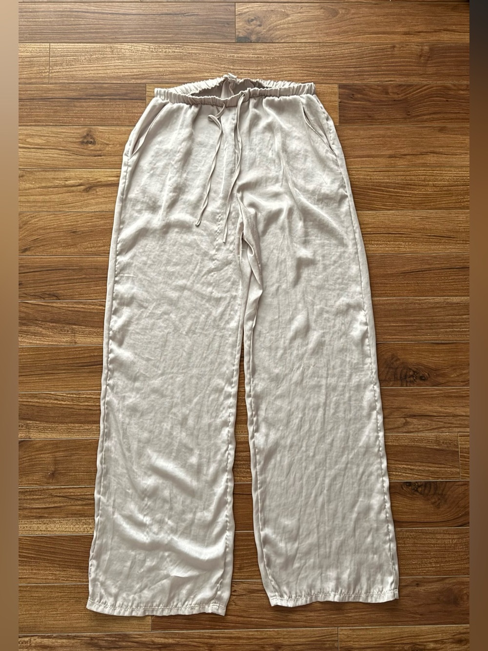 Garage Satin Wide Leg Drawstring Pants Champagne Beige Size P/S Small